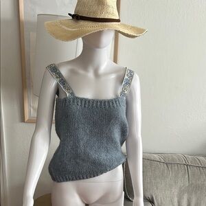 Mango Blue Knit  Alpaca Blend Winter Preppy Coquette Top Size